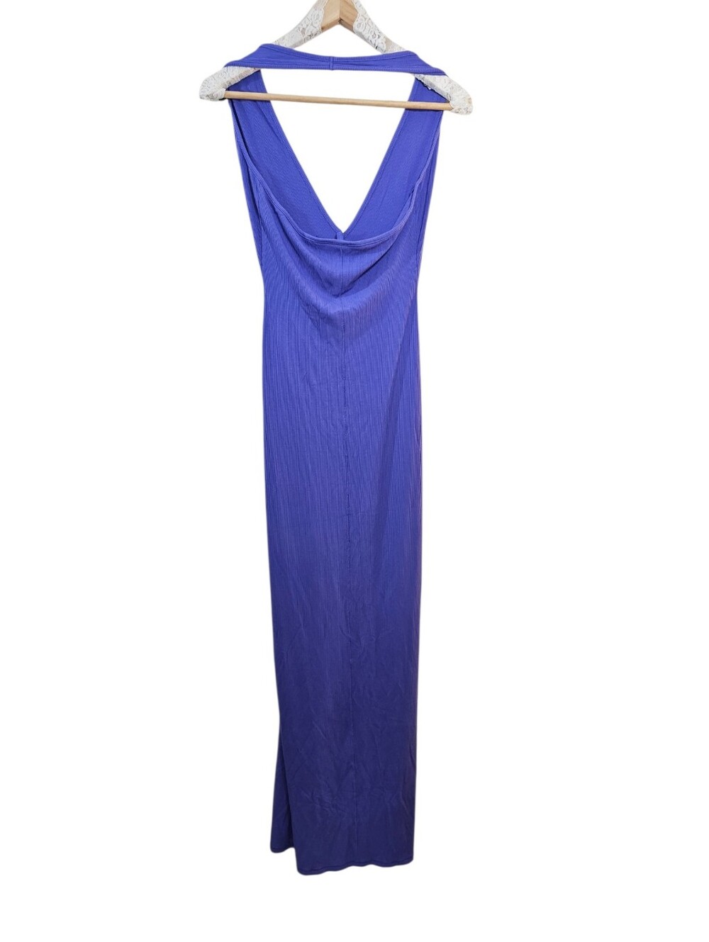 SKIMS SOFT LOUNGE DEEP PLUNGE HALTER LONG DRESS TANZANITE SMALL NWT - Picture 4 of 5